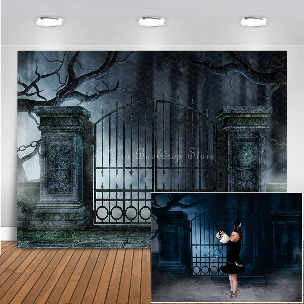 

Halloween Photo Background Haunted Gates Night Photo Studio Props For Kids Portrait Backdrop Cake Smash Photography