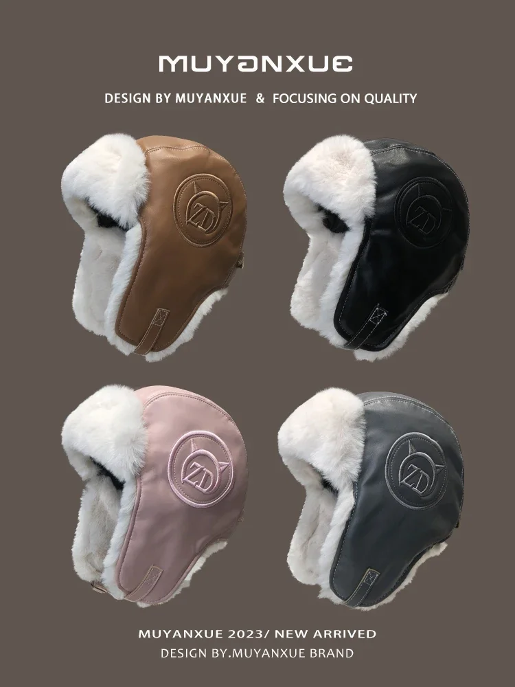 

Golf hat female winter thick warm cycling wind and cold ear protection ski cap leather
