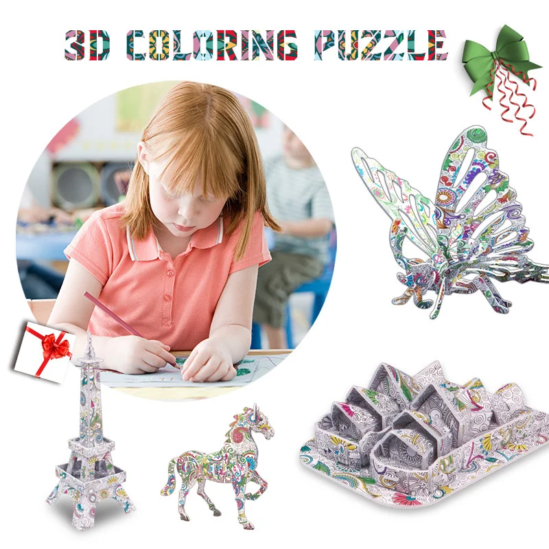 3d Coloring Puzzle Set Art Painting For Kids Age 7-12 Puzzles Crafts With  Pen Markers Creative Diy Toy Gift