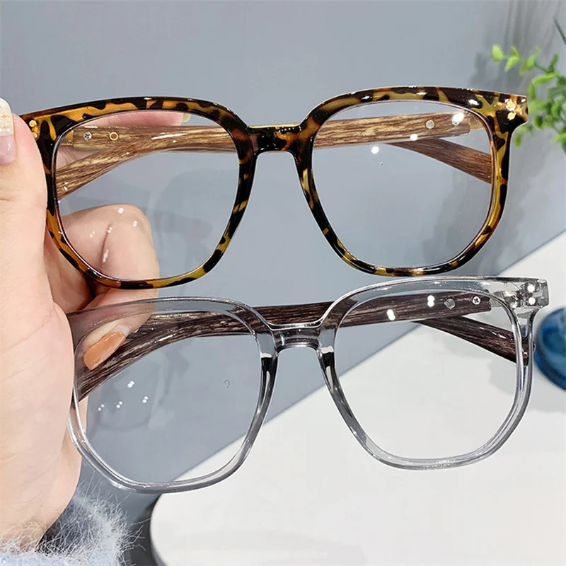 

Seemfly Fashion Wood Grain Pattern Anti-blue Light Ladies Glasses Casual Retro Large Frame Myopia Eyewear With Diopter 0 to -6.0