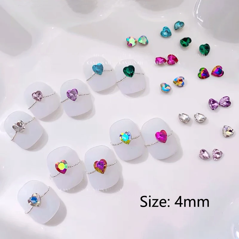 하트 네일 아트 라인석 플래시 고품질 유리 크리스탈 3D 매니큐어 DIY 장식 액세서리, 뾰족한 바닥, 4mm, 30 개, 100 개