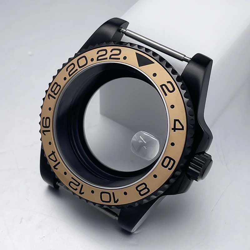 All-Black Sub Style Watch Case with Rubber Strap and Sapphire Crystal