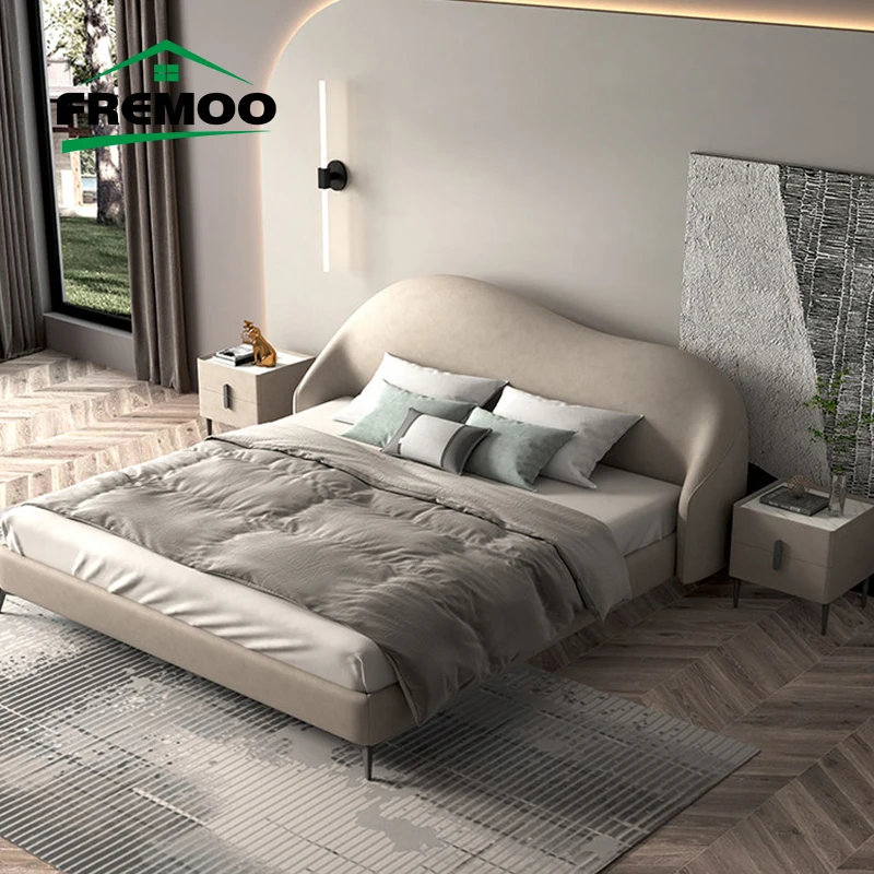 Simple Bedroom Bed Set Furniture King /Queen Size Bed Frame Technology Cloth Double Bed Italian Home Furniture