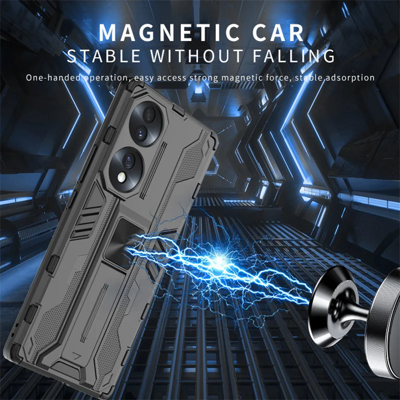 Magnetic Holder Stand Armor Case with Camera Protection, Hard PC Back Cover – Compatible with 6.7\ Devices