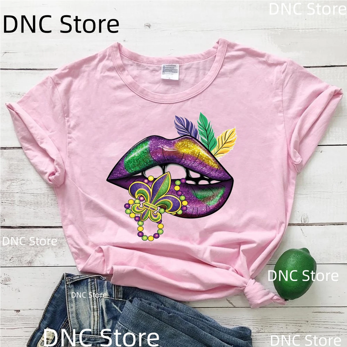 

Mardi Gras Y'all Festival Graphic Print T Shirt Girls Funny Glitter Lips Tshirt Women Summer Pink Shirt Femme Harajuku Shirt top