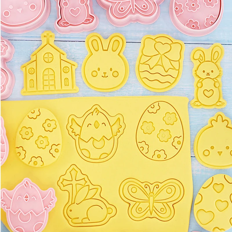 8pcs Happy Easter Cookie Cutters Set Easter Egg Bunny Chick Fondant Cookie  Stamp Carrot Rabbit Pastry Biscuit Embossing Molds