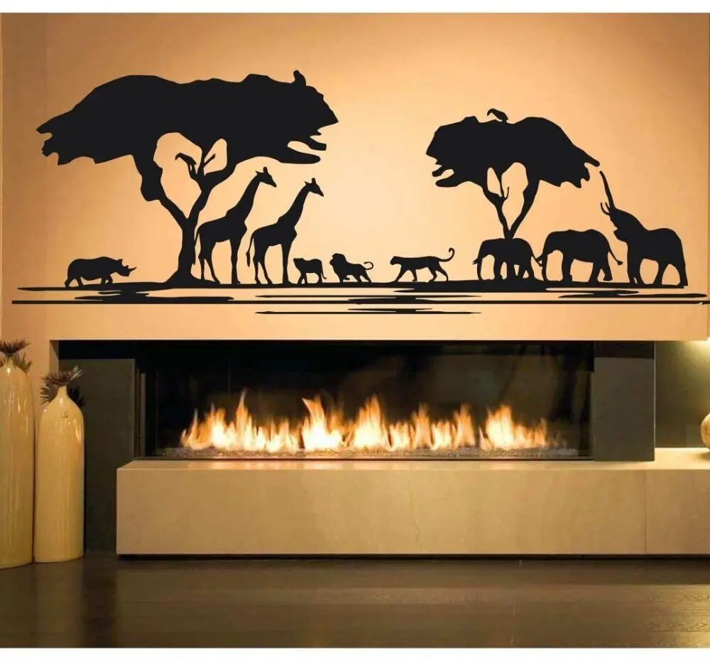 Africa Savanna Animal Tree Wall Decal Home Decor Soggiorno African Zoo Nursery Kids Room Decor Jungle Animals Stickers D723