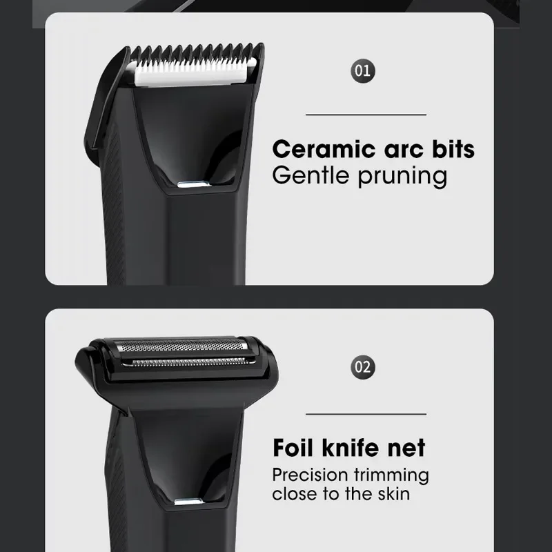 Groin & Body Hair Trimmer – Dual-Head Safe Trimmer & Foil Blades, Waterproof Wet/Dry Groomer USB-C Rechargeable with Travel Lock 2