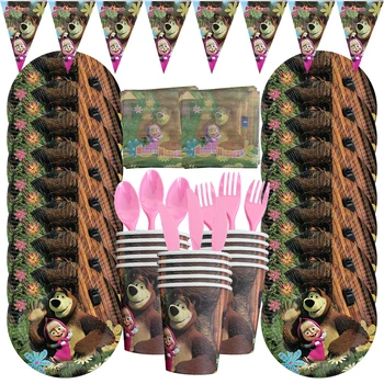 Girl And Bear Birthday Party Decorations Tableware Paper Plate Cup Napinks Supplies Balloons Backdrop for Kids Gifts Baby Shower