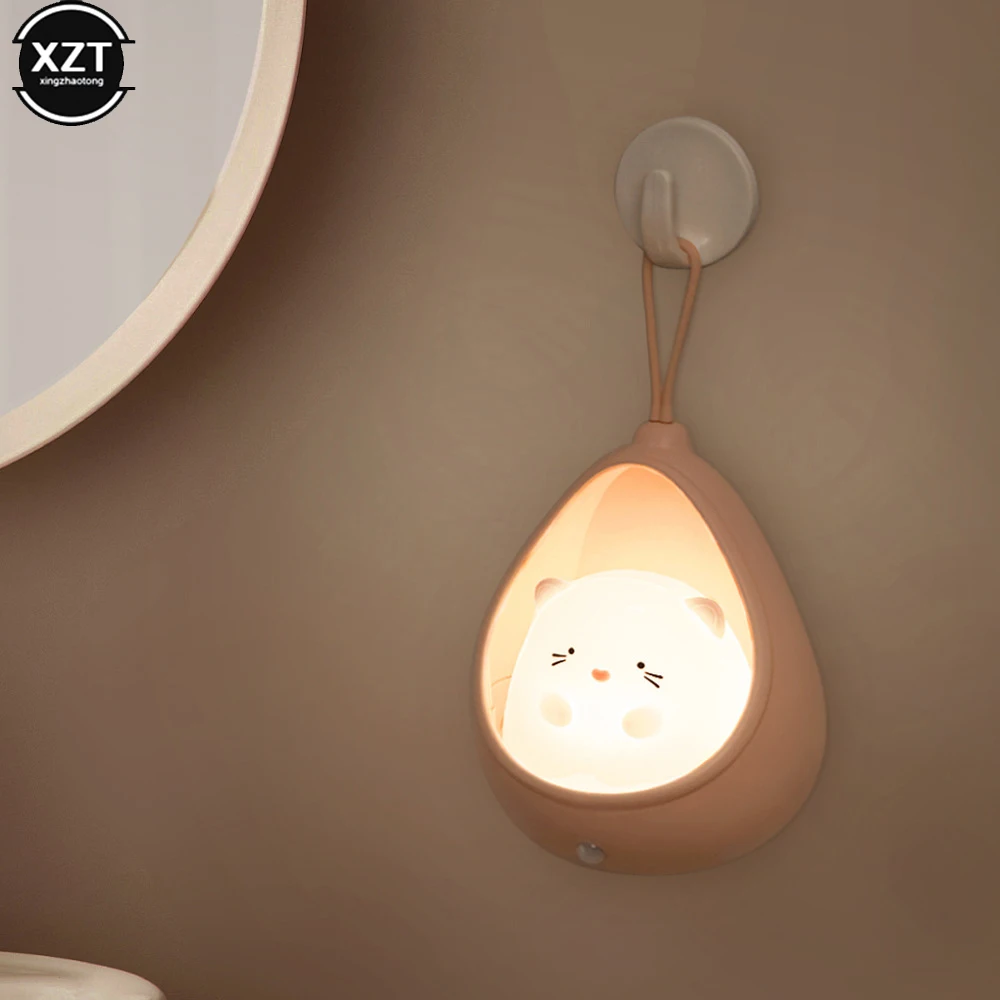 LED Night Light Sensor Control cute animal Human Induction lamp For Children Kids Bedroom USB Rechargeable Silicone wall lights