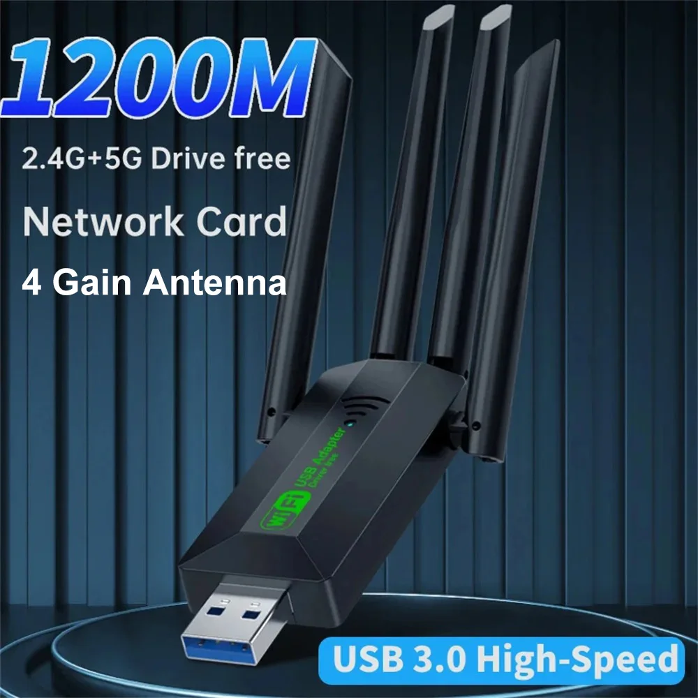 

1200Mbps WiFi USB Adapter Dual Band 2.4G 5Ghz Wi-Fi Dongle With 4 Antenna USB3.0 High-Speed Wireless Card Receiver For PC Laptop