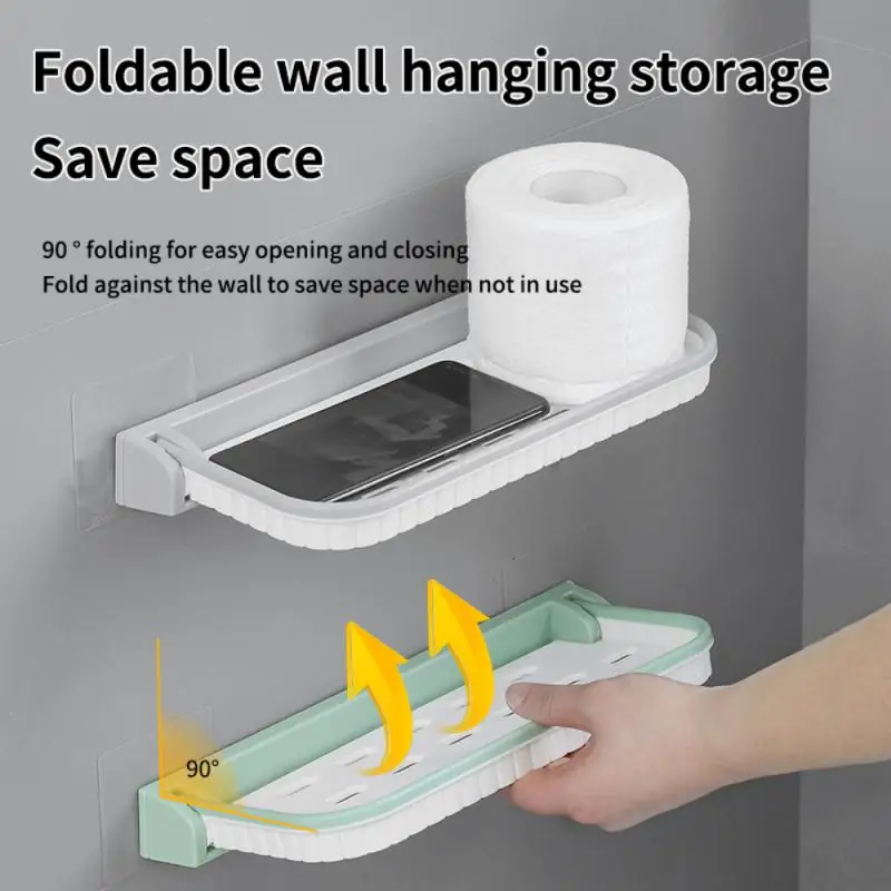 Foldable Bathroom Toilet Storage Rack Shower Shelf Storage Rack  Self Adhesive Kitchen Wall Shower Rod Tray Storage Organizer 3