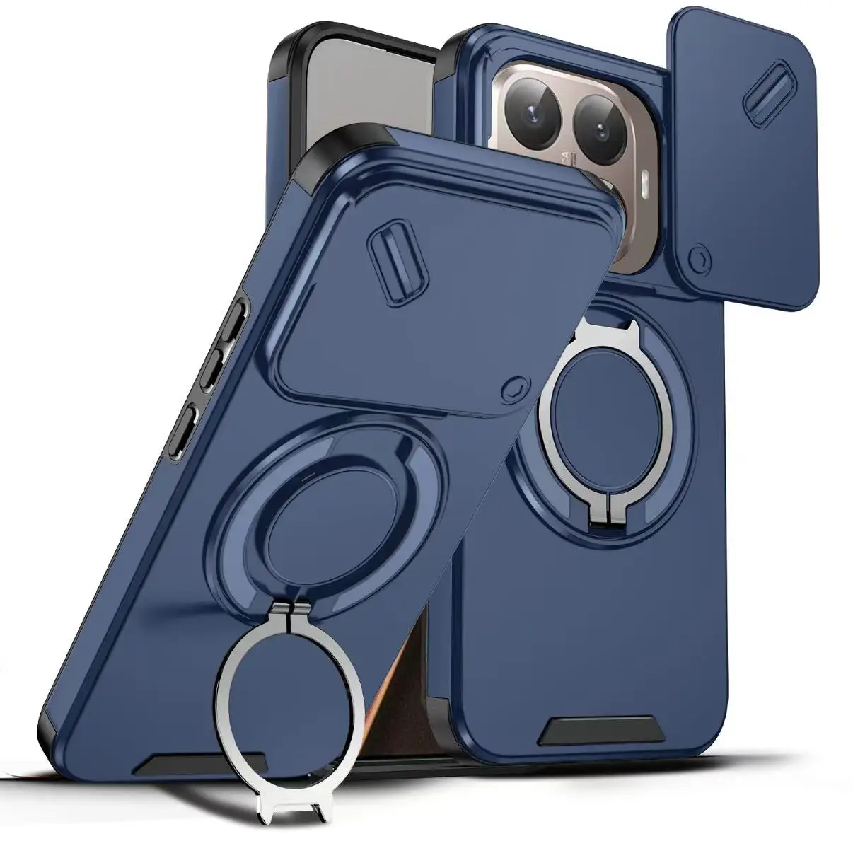 Luxury Orange Purple Shockproof Magnetic Ring Stand Phone Case with Camera Flip Protection