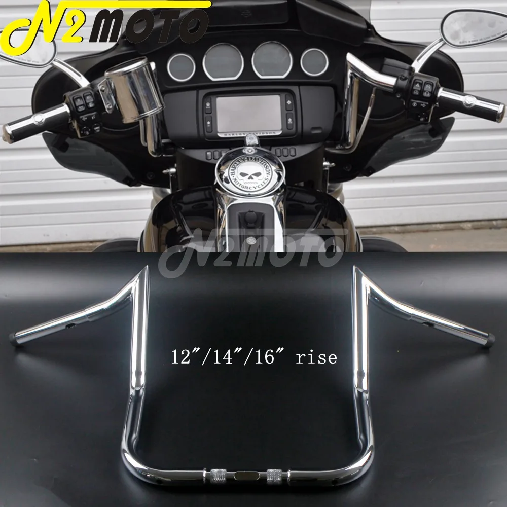 12" 14" 16" Rise Batwing Fairing Bar Wide 37'' Ape Hanger Handlebar For Harley Touring Dressers Baggers Street Glide Flht Flhtc