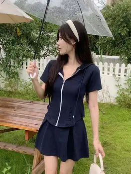 plus Size Ultra Slimming Lady Short Sleeve Hoodie And Shorts Set Summer Sportswear Two Piece Set Polyester Fiber Universal Fit