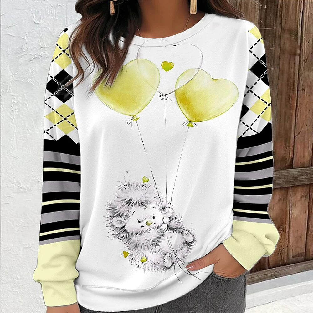 

New Ladies Christmas Hedgehog Love Balloon Printed Hoodie Ladies Street Casual Wear Ladies Fashion Top Ladies Winter Warm Wear