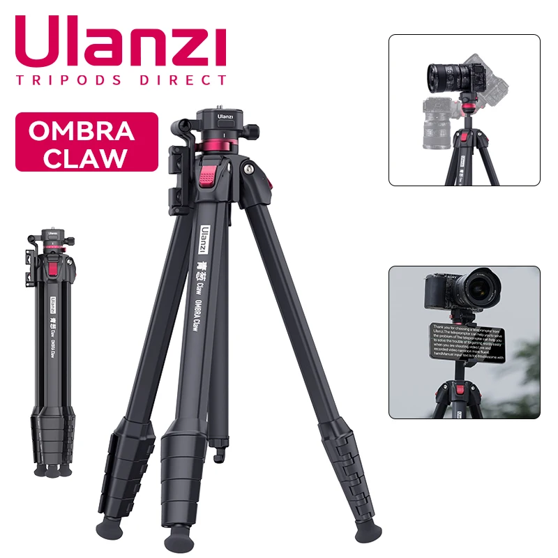 Ulanzi TT07 1.5M OMBRA Carbon Fiber Metal Travel Tripod with Teleprompter Phone Holder Camera Tripod 360 Ballhead Low-Angel Shot