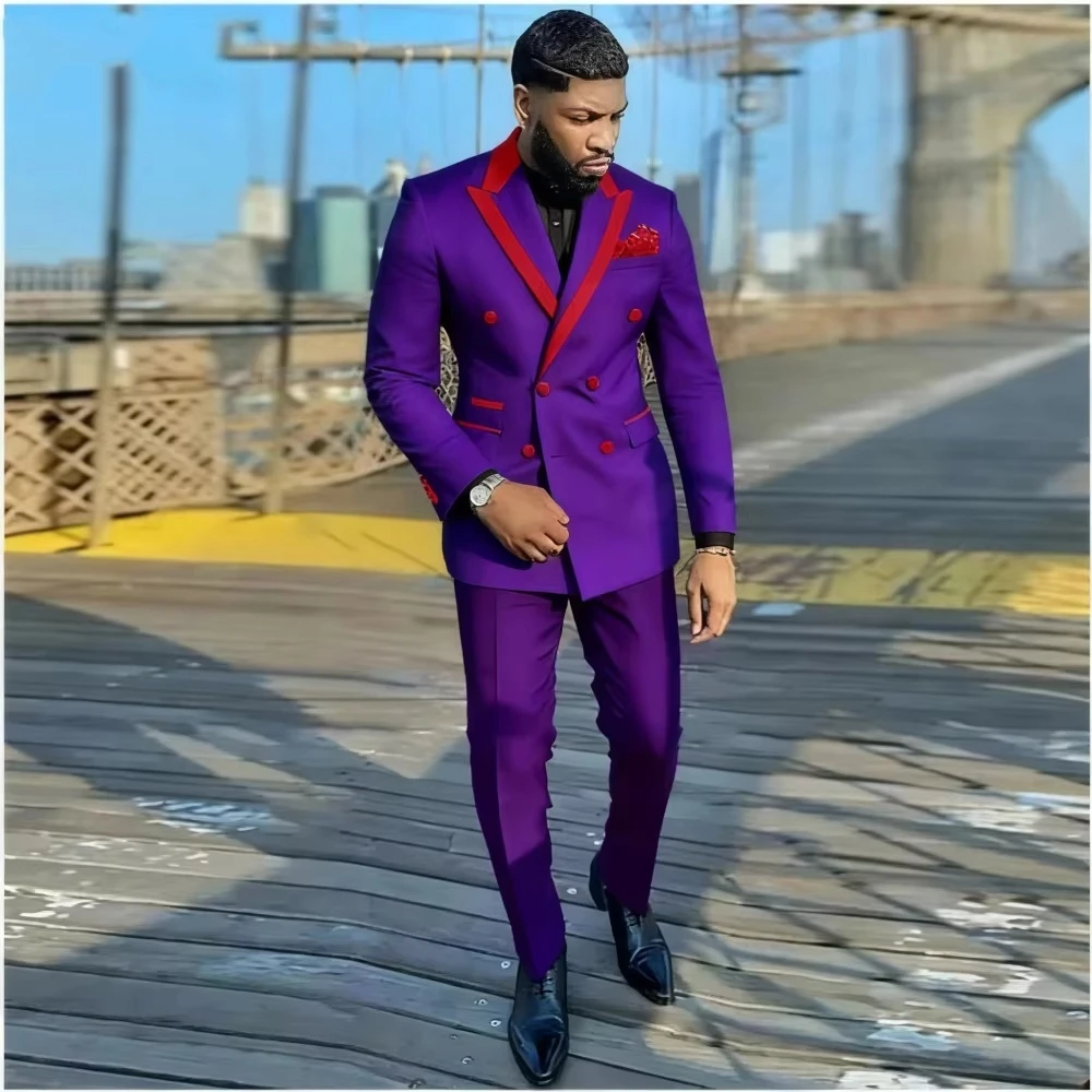 Slim Fit 2 Piece Wedding Men Suits Solid Groom Tuxedo Formal Blazer Pants Set for Prom Party Best Man Peak Lapel Jacket Pants