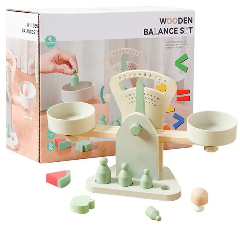 Math Educational Wood Toys for Children Toy Small Wooden Balance Scale Toy With 7 Weights For Kids Baby Libra Scales