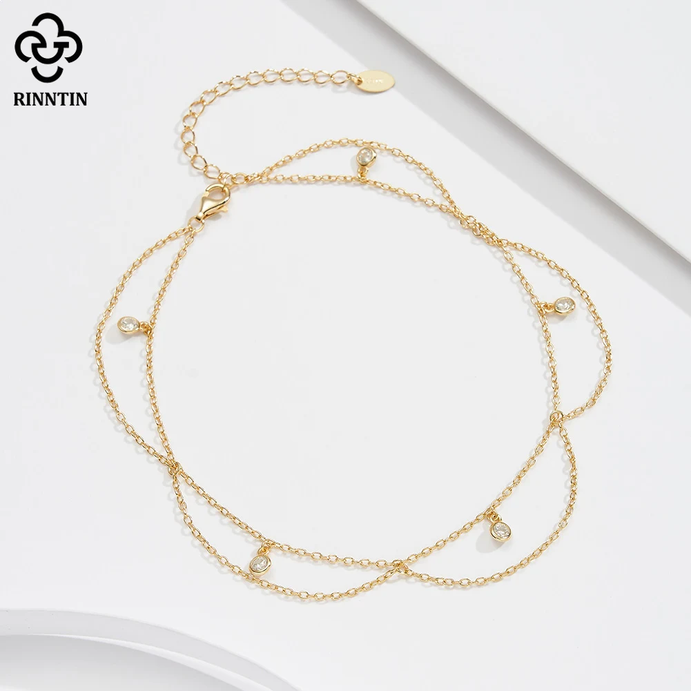 925 Sterling Silver Dangle Shiny CZ Anklet Women Summer Foot Chain Bracelet Fashion Ankle Straps Jewelry SA72 anklet bracelets silver anklets ankle chain