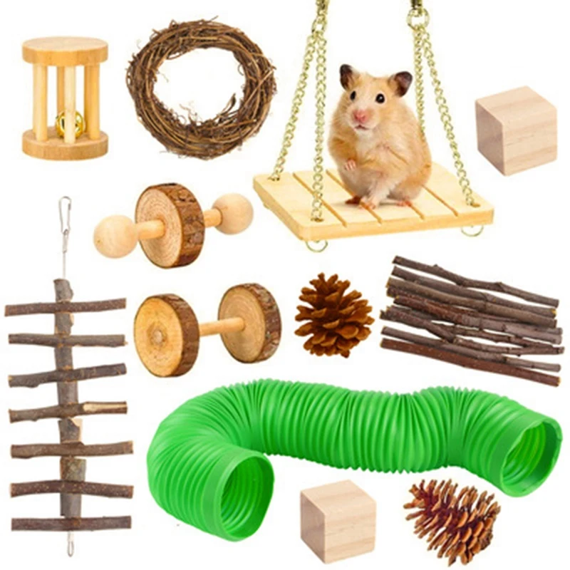 

HOT SALE Hamster Chew Toys, Natural Wooden Teeth Care Molar Set For Guinea Pig, Rat Small Animal Exercise Accessories