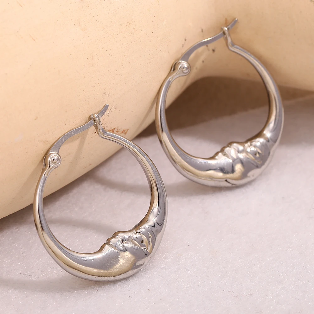 18K Gold Plated Stainless Steel Moon Hoop Earrings – Unique Waterproof Statement