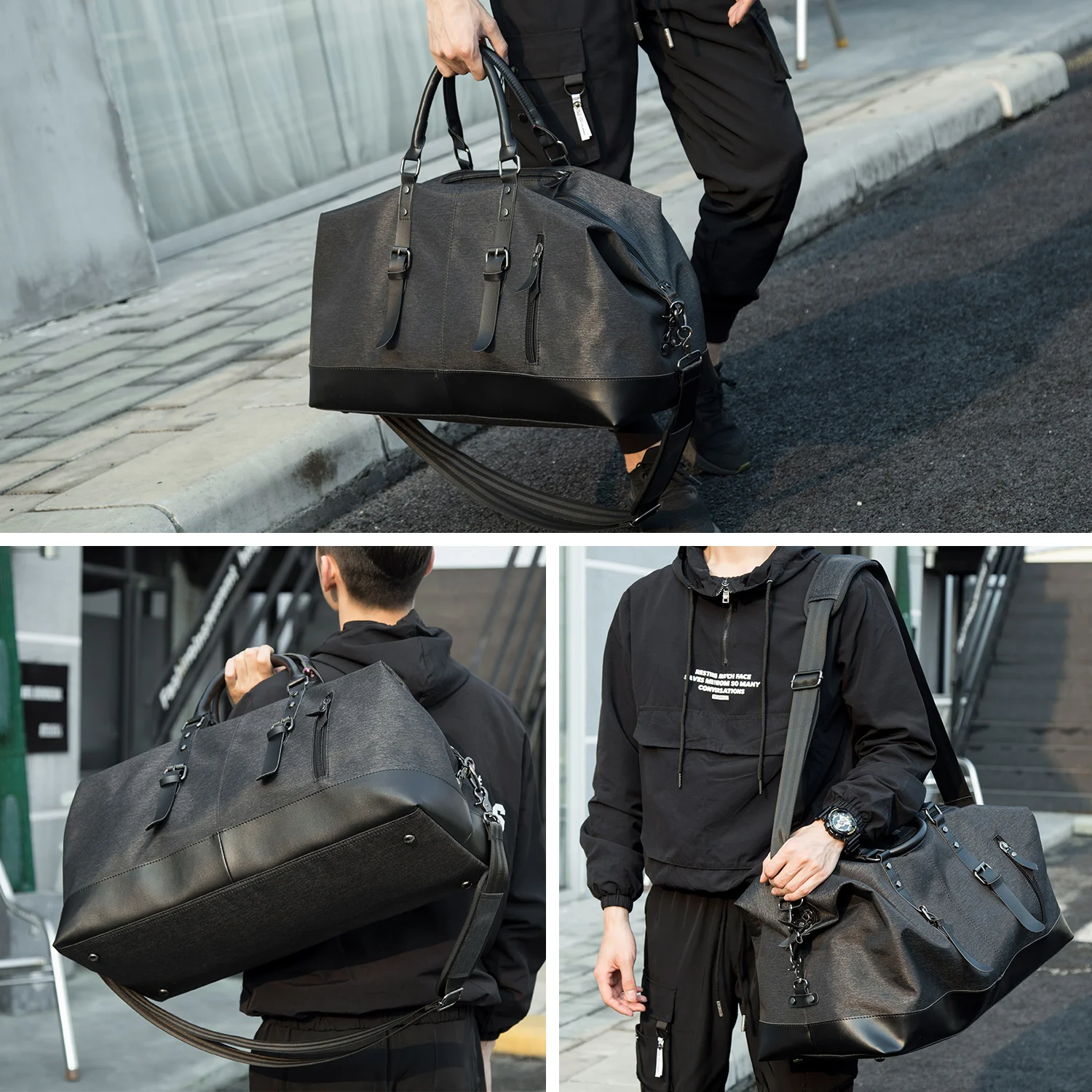MATE ELAN Large Men Travel Bag Waterproof Oxford Canvas, Weekend Duffel Bag, Sport Business Trip Daily Carry on Luggage Bag