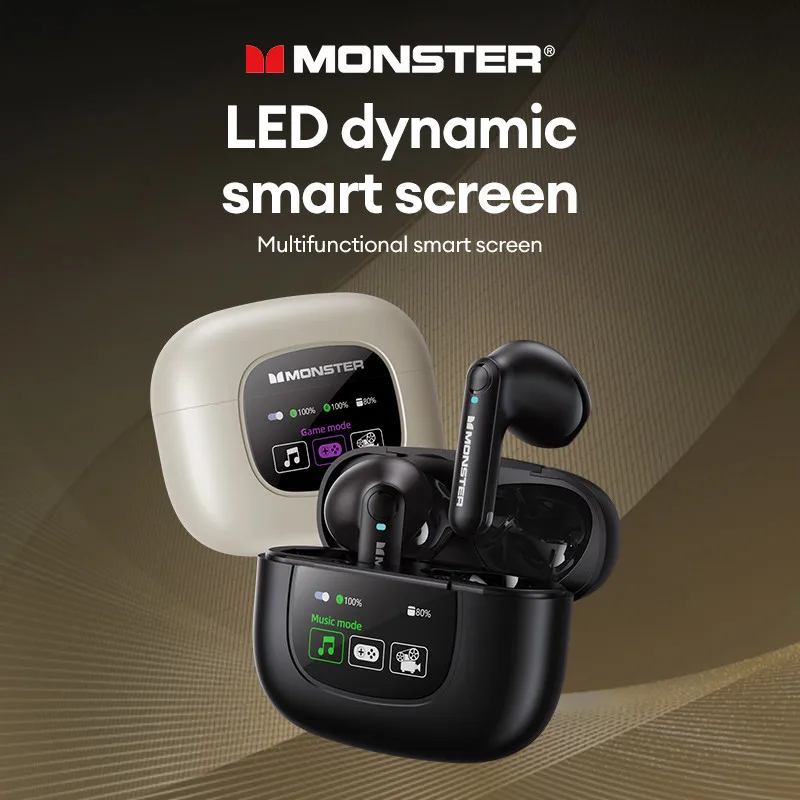 Monster XKT20 LED 스크린 무선 이어폰, 블루투스 V5.4 이어버드, 저지연 헤드폰, 긴 내구성, HiFi 사운드 헤드셋