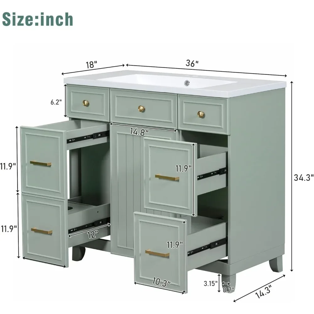 Bathroom Vanity with Sink, Modern with 3 Drawers & Cabinet, Solid Wood Bathroom Cabinet Undermount Basin