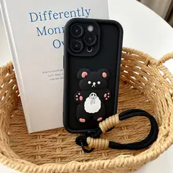 Adorable Bear Lanyard Phone Case with Soft Rope Cover for Huawei nova 5 (Black)