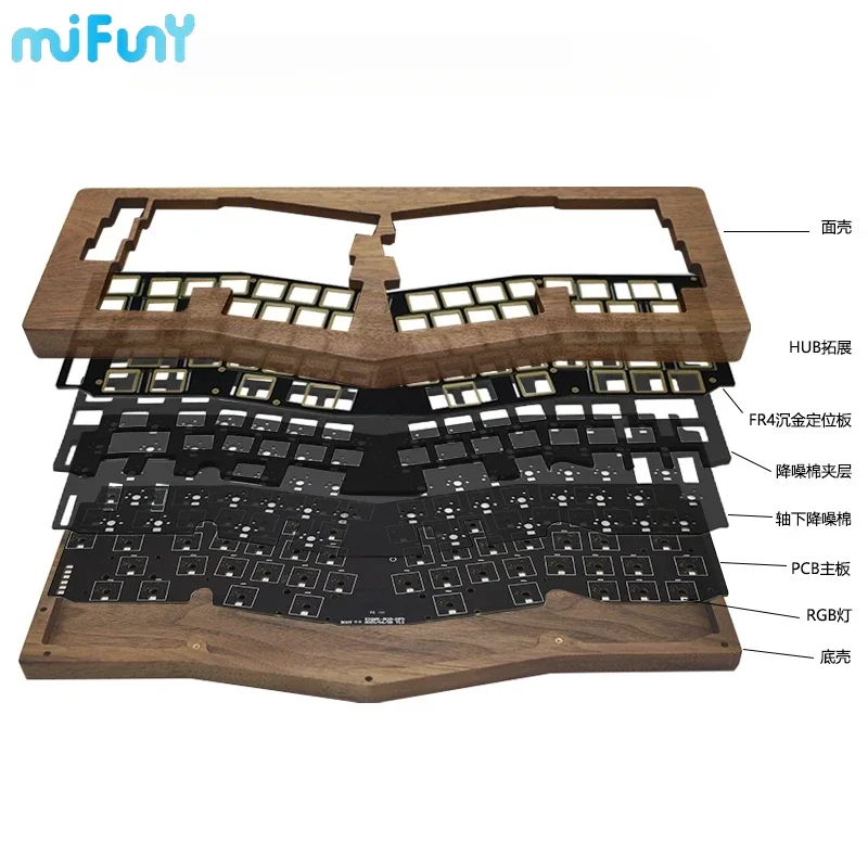 Mifuny GX67 Alice Mechanical Keyboard 67 Keys Walnut Wood Keyboards Kit Wired Type-C RGB Backlit Hot Swap Office Gaming Teclado