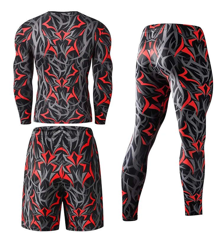 Herren-Kompressionsanzüge, Fitnessstudio, Fitness, Joggen, Sport, eng anliegender Anzug, Leggings, Shorts, kurze Ärmel, langärmlig, vierteiliger Anzug – Detail 7