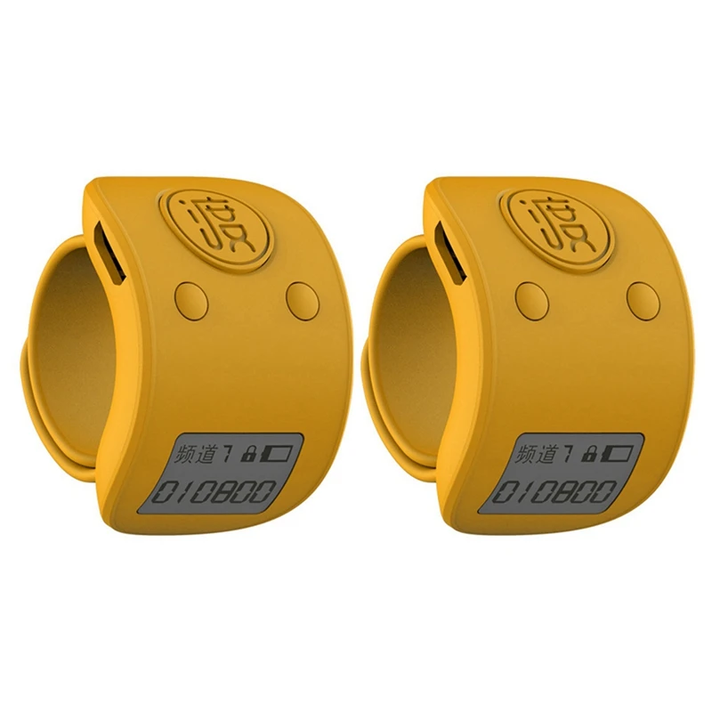 2X Mini Digital LCD Electronic Finger Ring Hand Tally Counter 6 Digit Rechargeable Counters Clicker-Yellow