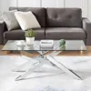 Rectangle Modern Coffee Table, Tempered Glass Top and Metal Tubular Leg, 47.3”Lx23.6”Wx18.1”H,  glass coffee table 3