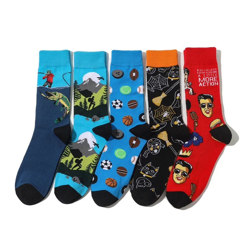 

10pairs/lots Professional Design Funny Socks Casual Hip Hop Skateboard Cartoon Character Animal Fruit Printing Oil Socks New