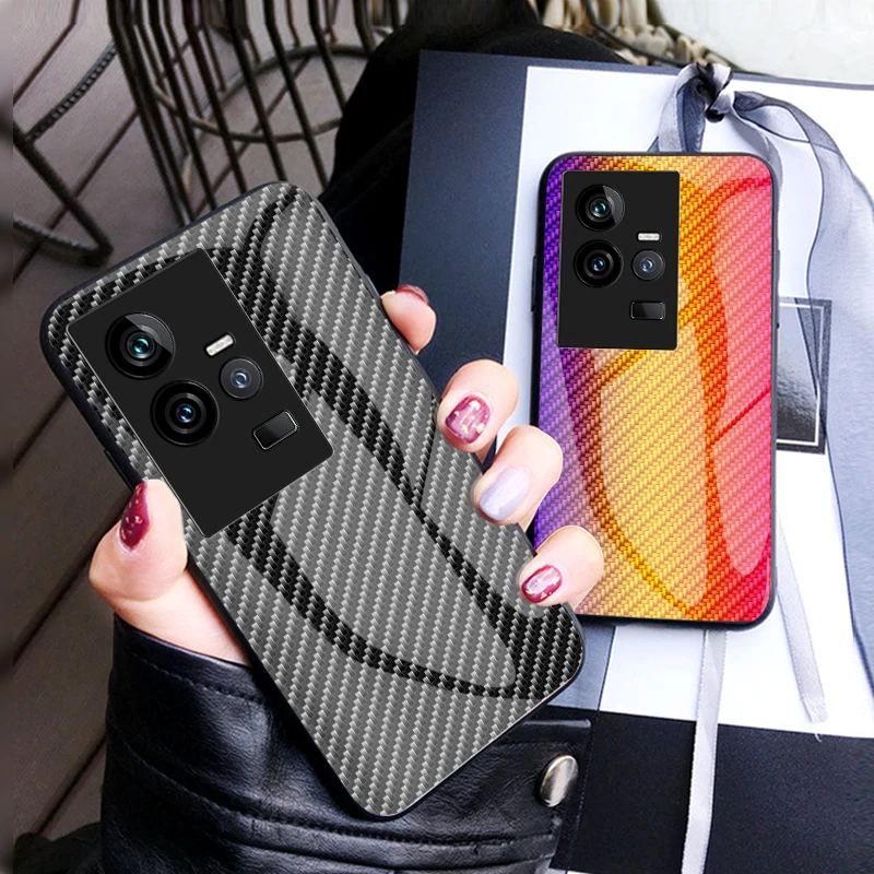 Per Vivo Iqoo 11 Case Luxury Glass Carbon Fiber Stripe Paraurti Antiurto Per Iqoo 11 Pro Cover Protettiva Antigraffio Funda