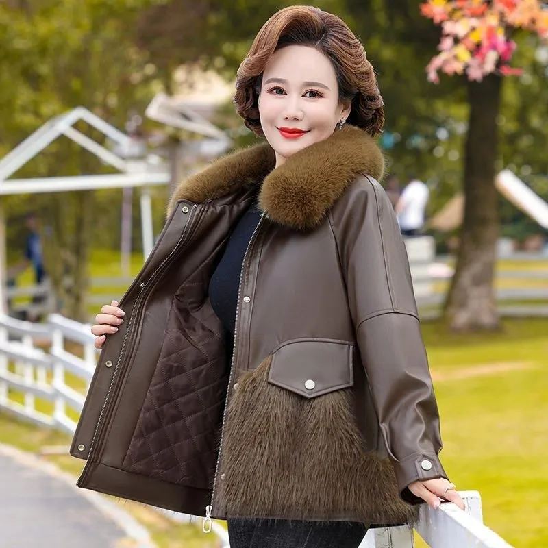 

Зимнее пальто 2022, Женское пальто из искусственного меха норки для женщин среднего возраста, кожаная куртка, женская верхняя одежда с хлопковой подкладкой, УТЕПЛЕННЫЙ ТОП оверсайз