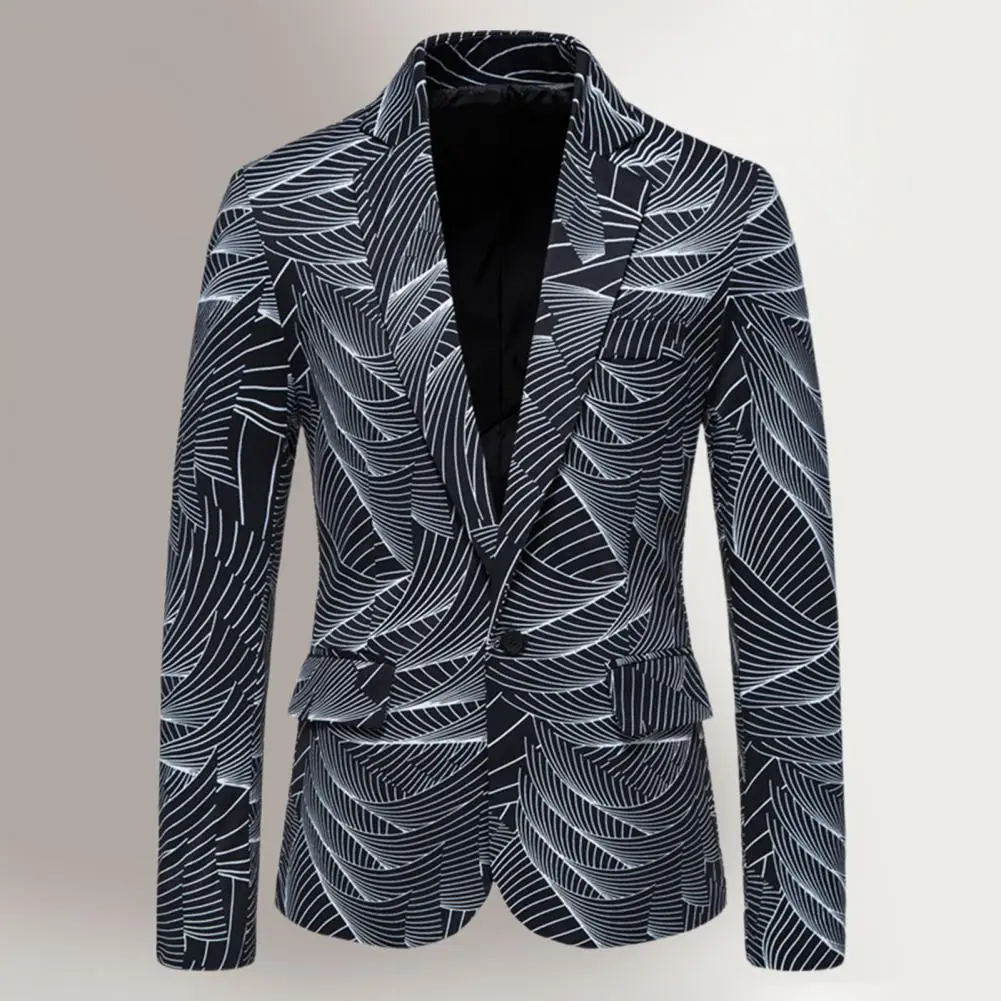 Striped Lapel Suit Jacket for Men Blazer Fashion Print Long Sleeve Turndown Collar Slim Fit Suit Jacket Top Streetwear