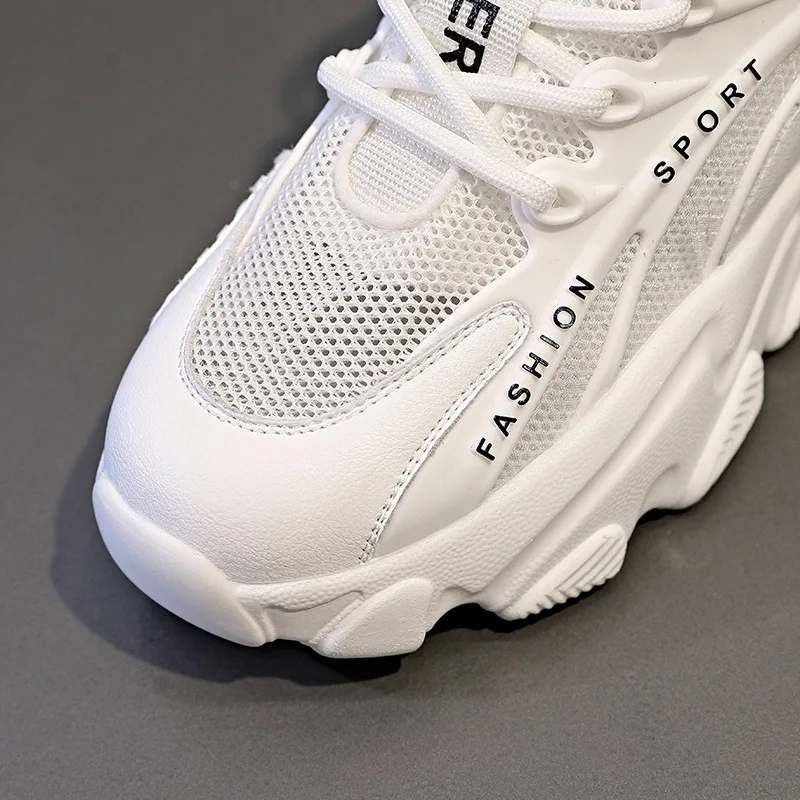 Fujin 8cm Sneakers con tacco a zeppa in vera pelle bianca con