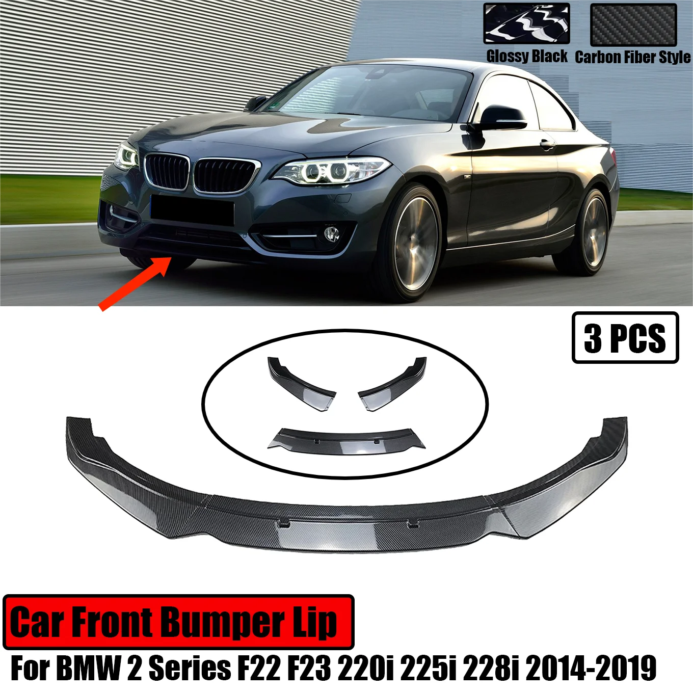 Labbro Paraurti Anteriore Auto Per Bmw Serie 2 F22 F23 220I 218I 228I 225D 220D 218D 2014-2021 Splitter Spoiler Protector Body Kit 3 Pezzi