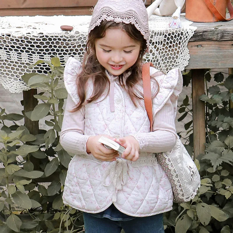 Children Vest Children Vest Waistcoat for Girls Autumn and Winter Korean Fashion Floral Cotton Sweet Cute Solid Color Single Breasted