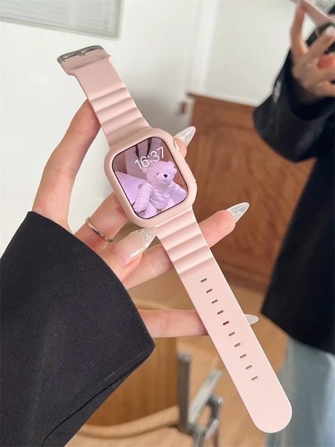 Korea Pink Denim Canvas Leather Watch Band For iWatch Series 8 7 6 5 4 3 SE  Girl Casual Strap For Apple Watch 41mm 40mm 44 45 49 - AliExpress