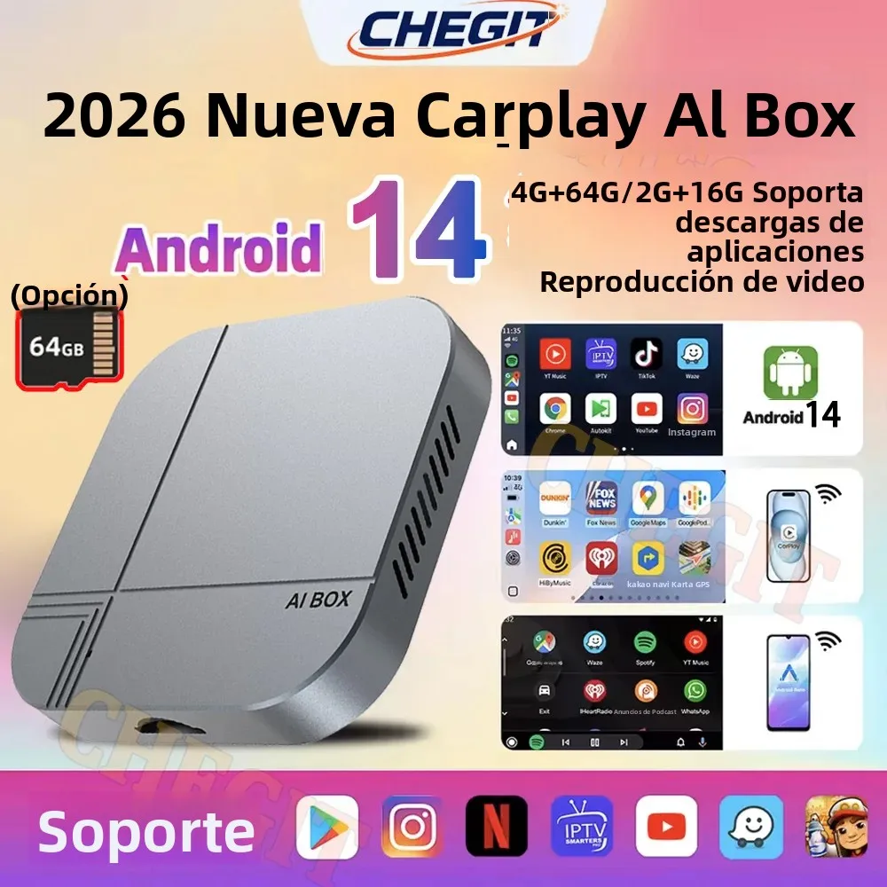 2026 Android AI Box 4G+64G/2G+32G Wireless CarPlay Adapter Android Auto TV Box For Youtube Netflix For VW Toyota Hyundai Ford