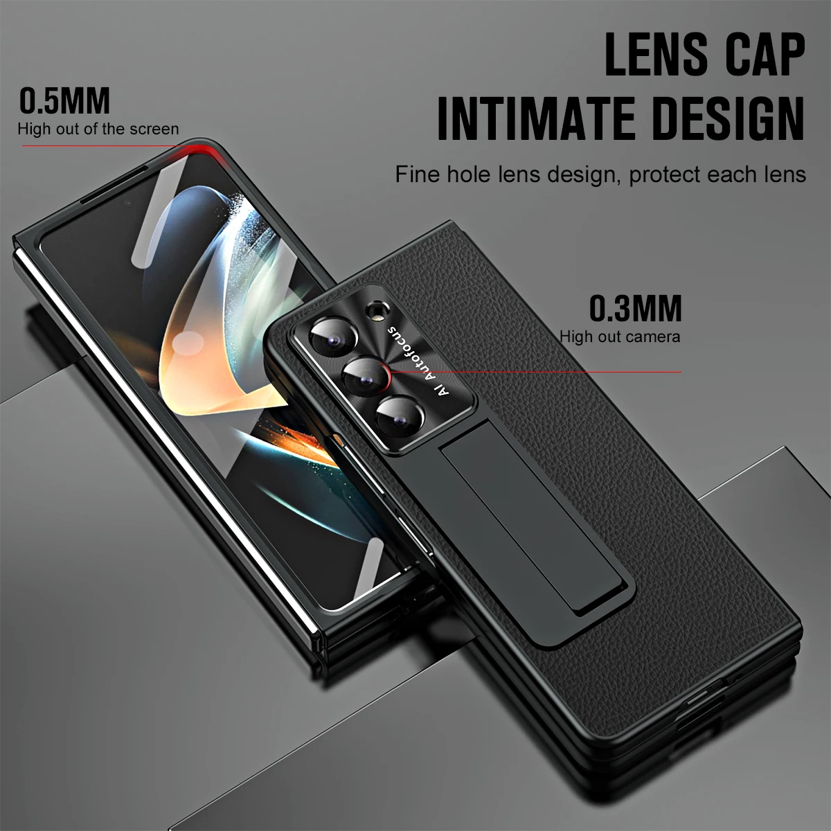 For Samsung Galaxy Z Fold 5 Case Shell Film Integrated Electroplating Leather Bracket Folding Hinge Pen Slot Shockproof Cover