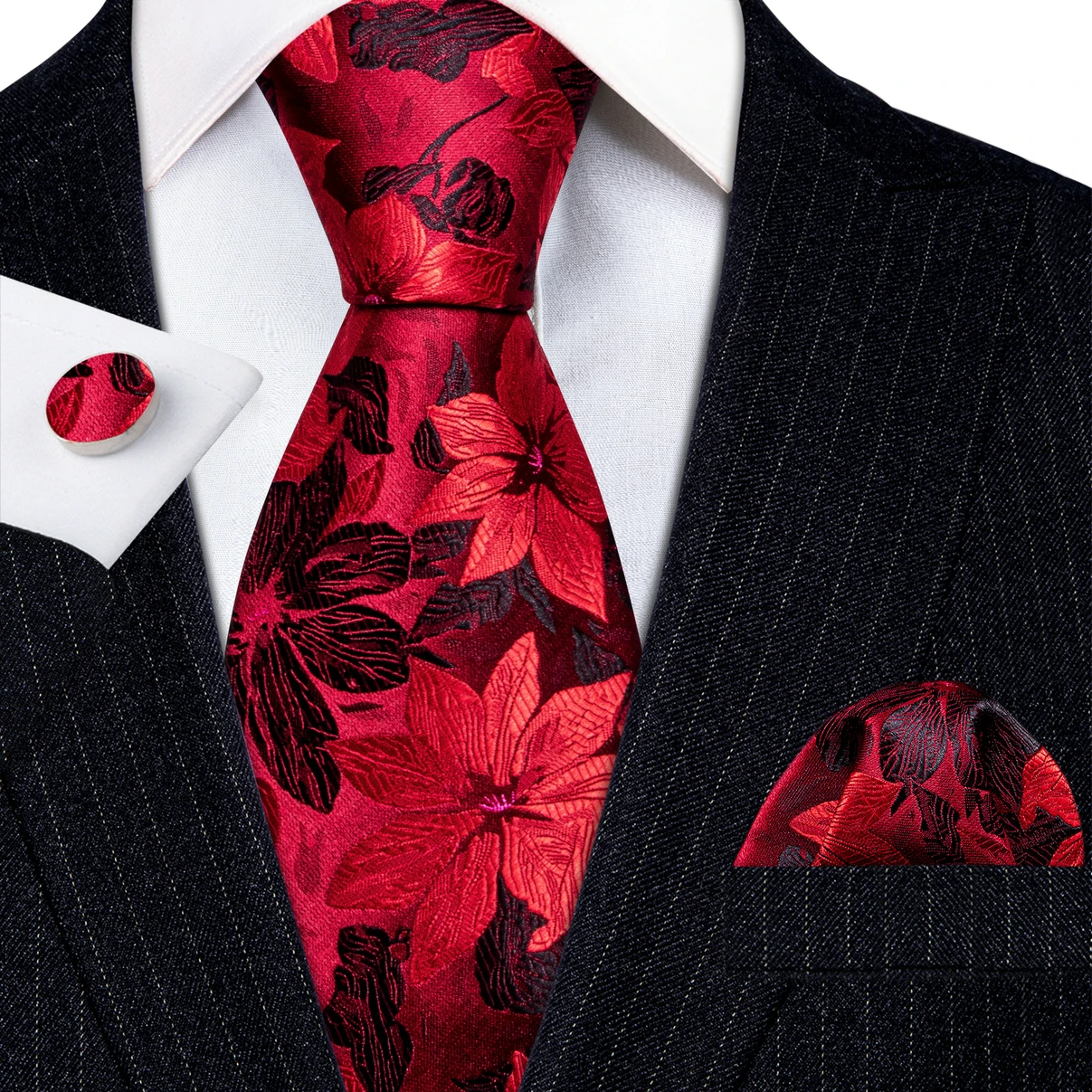 Jacquard Floral Silk Mens Tie Pocket Sqaure Cufflinks Set Flower Necktie For Male Wedding Business Party Events Gift neck tie,pocket square