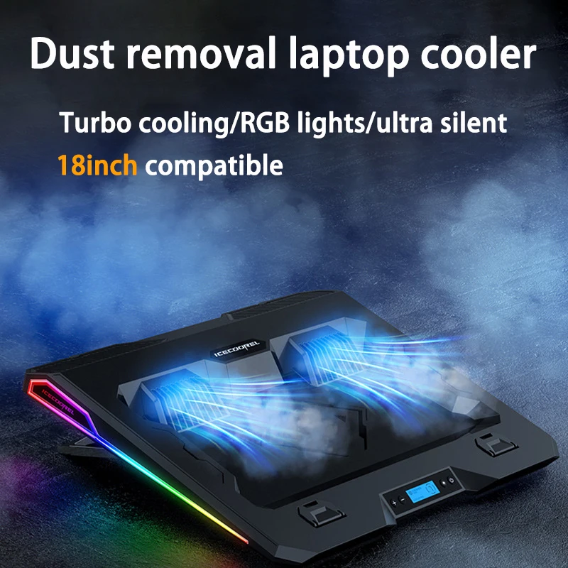 

RGB Gaming Laptop Cooler Adjustable Notebook radiator stand mute 3000 RPM Powerful Air Flow Cooling Pad For 12-17 inch Laptop