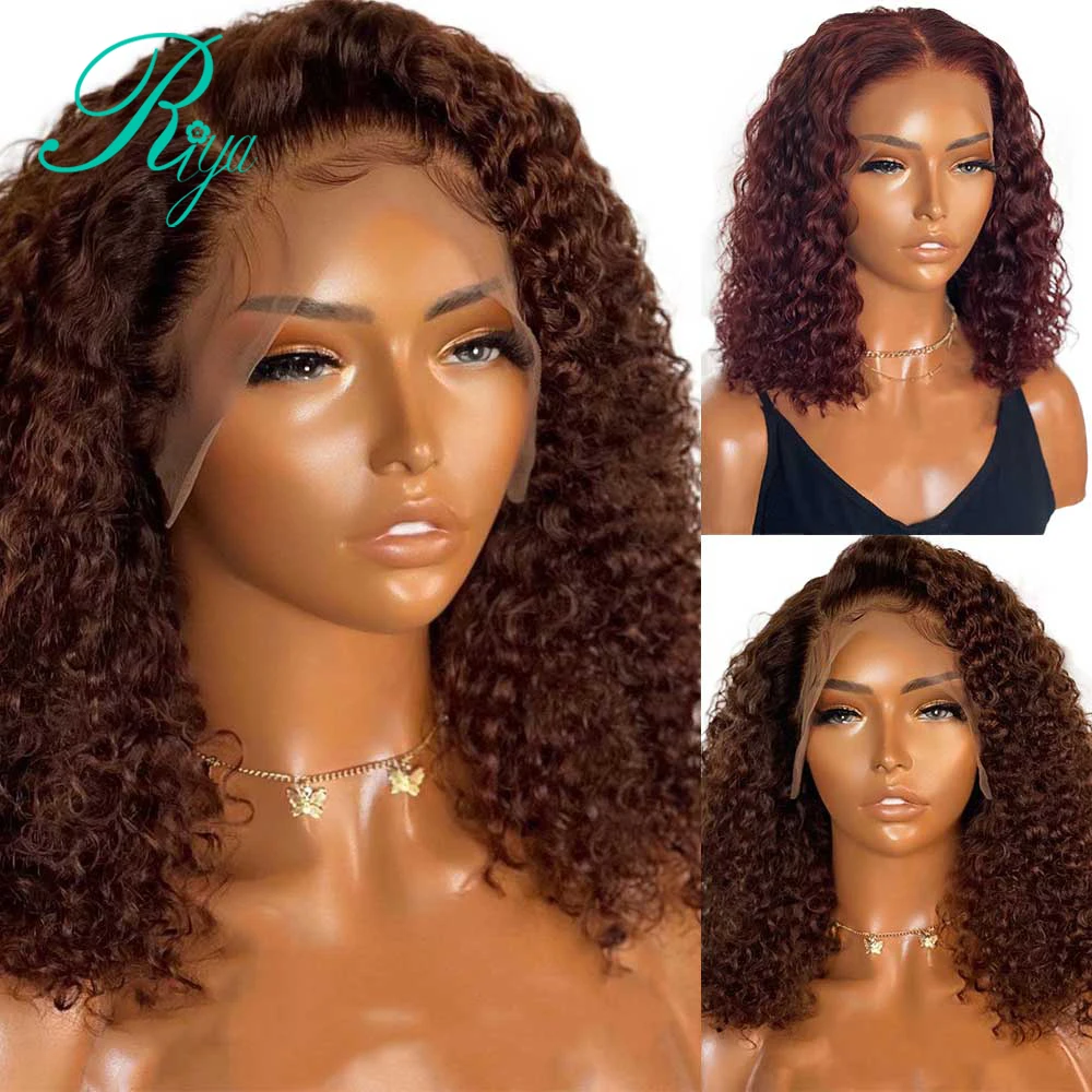 Invisible Red Burgundy 99J Color Short Curly 4X4 Lace Closure Pixie Bob Cut Blunt Lace Front Human Hair Wig For Black Women Remy