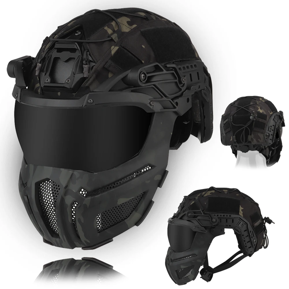 Set casco tattico softair Fast SF con maschera in rete d'acciaio e visiera  e copertura per casco protezione integrale integrata Airsoft Gear -  AliExpress