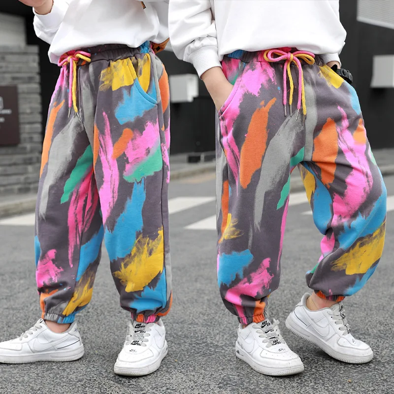 

New Boys Tie Dye Casual Pants Spring Fashion Hot Deals Graffiti Sweatpants Cotton Kids Long Trousers 4 6 7 8 9 10 12 Years