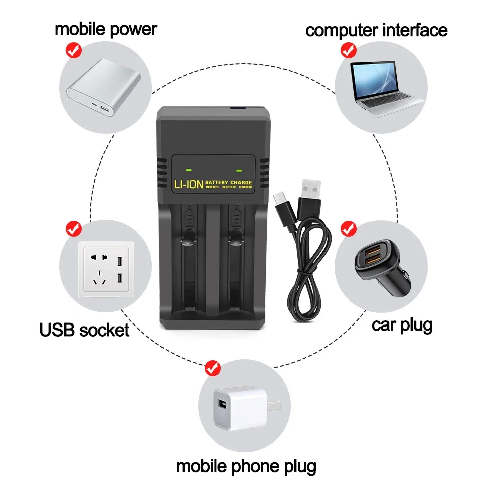 Chargeur Batterie Lithium 18650 21700 26650 1/2 Slots USB